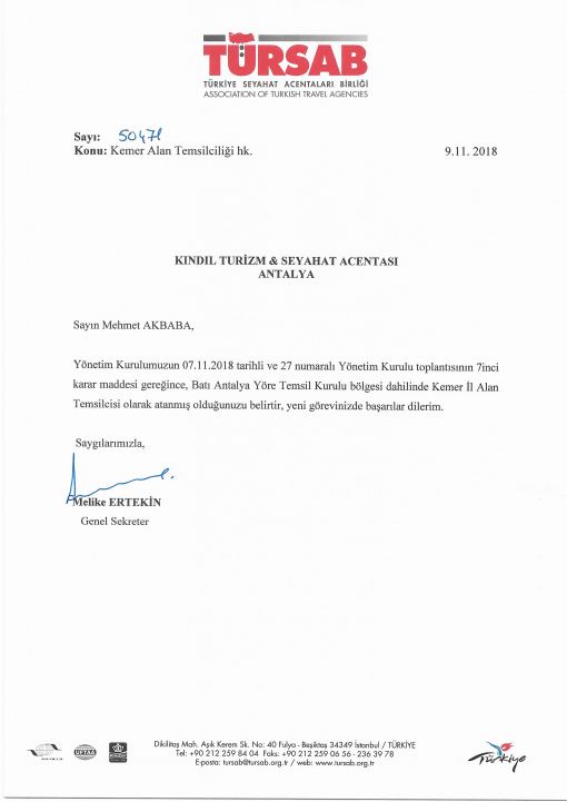  Genel Merkez 27. Yönetim Kurulu Toplantısının 7. Karar maddesi gereğince Batı Antalya Bölge Temsil Kurulu Kemer Alan Temsilcisi
